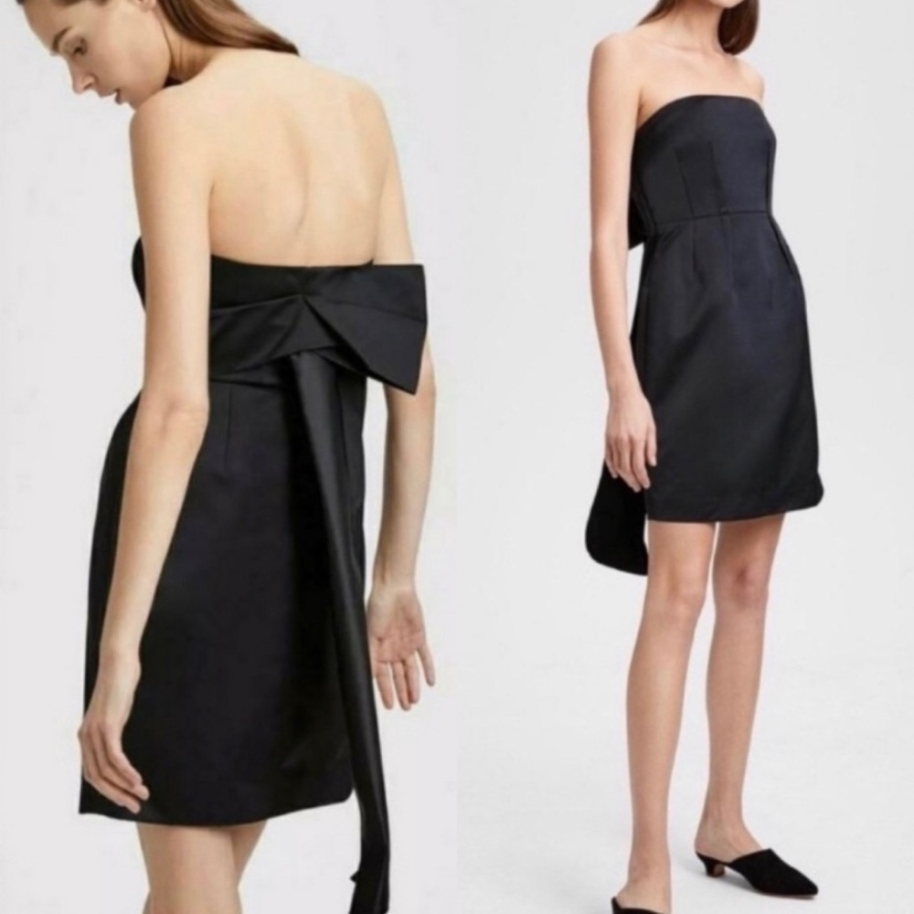 Theory Black Satin Croset Mini Cocktail Dress